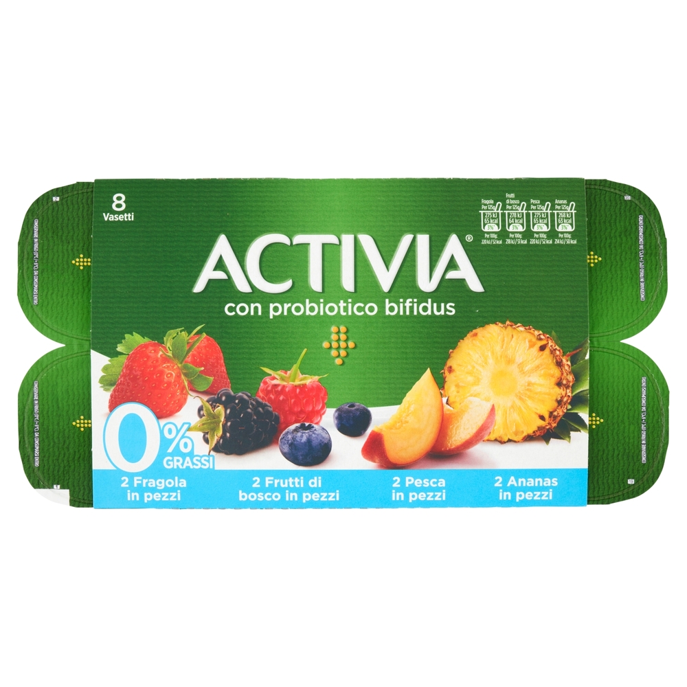 Activia 0% Grassi con Frutta Assortita, 8x125 g